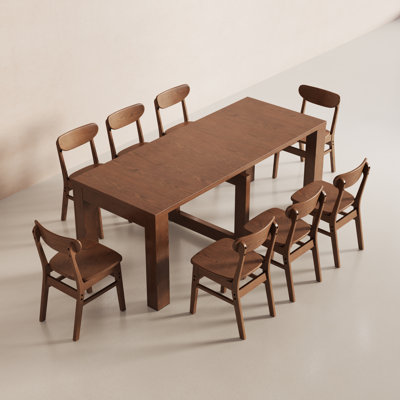 Ensemble de table de salle à manger extensible avec 8 chaises en bois massif, conception amovible pour les rassemblements de salle à manger