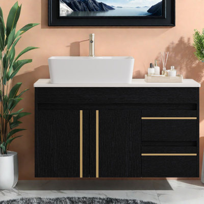 Meuble-lavabo moderne (36 po) en bois avec rangement