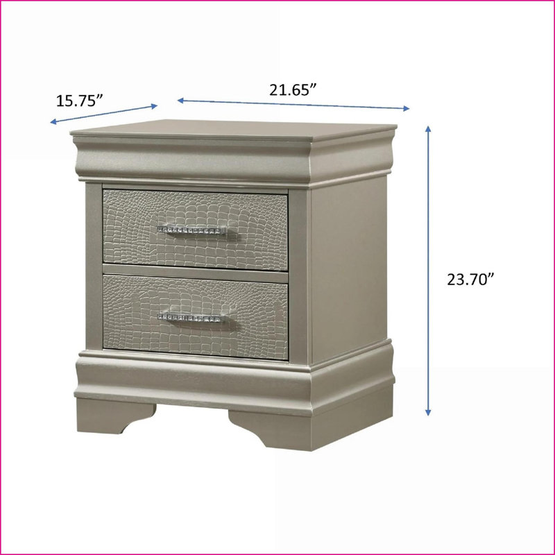 Table de chevet 2 tiroirs Modern Glam, Beige