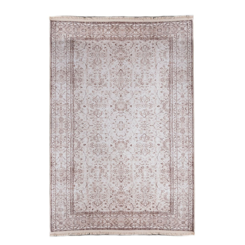 Vintage Texture Beige Machine Washable Rug, Rectangle 2'4" x 3'11" Rug Pad Included