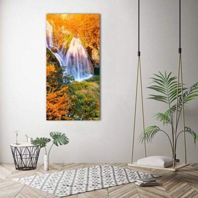 Waterfall In Autumn - Wrapped Canvas Print