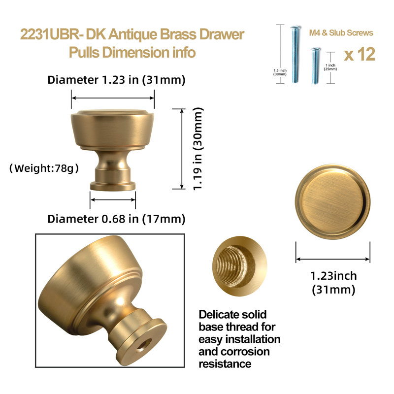 1.23" Diameter Mushroom Knob Multiple Pack, Champagne Bronze