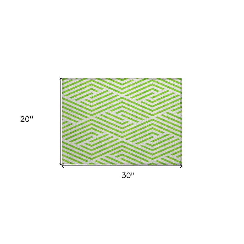 Tapis extérieur lavable antidérapant géométrique vert lime et blanc 2 pi x 3 pi