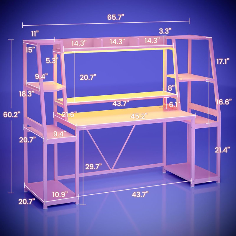 Éclairage à DEL, huche et tablettes de rangement Caoimhin, 60.2" H x 65.7" W x 21.6" D, Pink