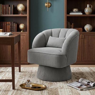 Méridienne moderne pivotante à 360 ° en velours côtelé, fauteuil rond avec accents rayés pour cinéma maison