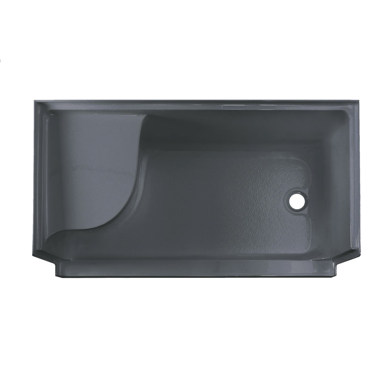 Aquatique 60" x 32" Single Threshold Shower Base With Right Hand Drain and Integral Left Hand Seat , Grey, Right