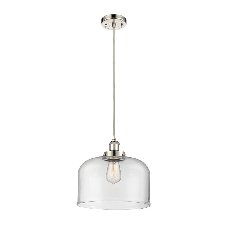 Mini luminaire suspendu à cordon 1 lumière Ballston Urban Bell, Clair, Nickel poli, Ampoule non incluse