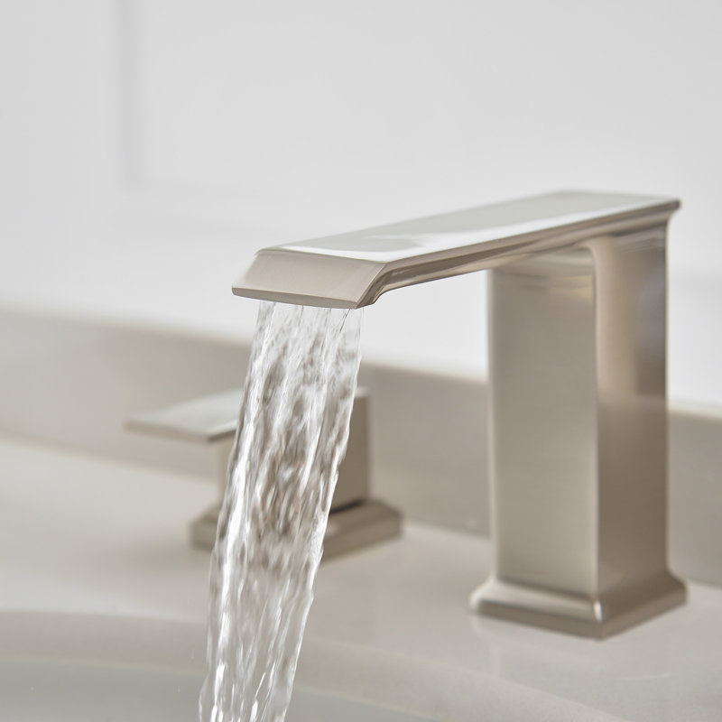 Robinet de salle de bain à 3 trous Waterfall avec bouchon de vidange et trop-plein, Nickel brossé