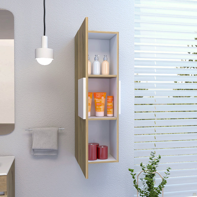 Armoire à portes simples H 38 po, trois tablettes, chêne clair / blanc