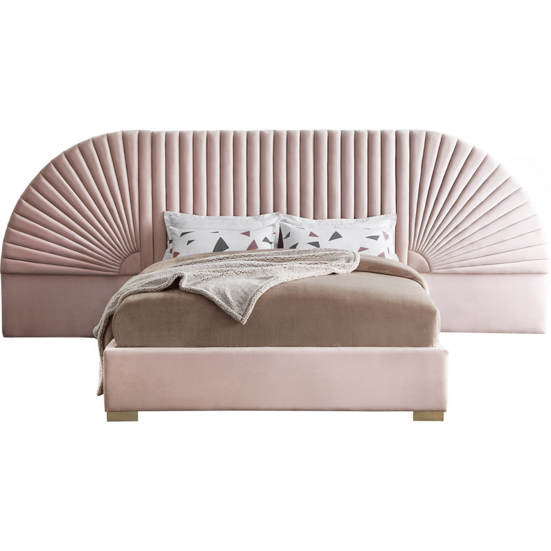 Upholstered Panel Bed, Queen, Pink Velvet
