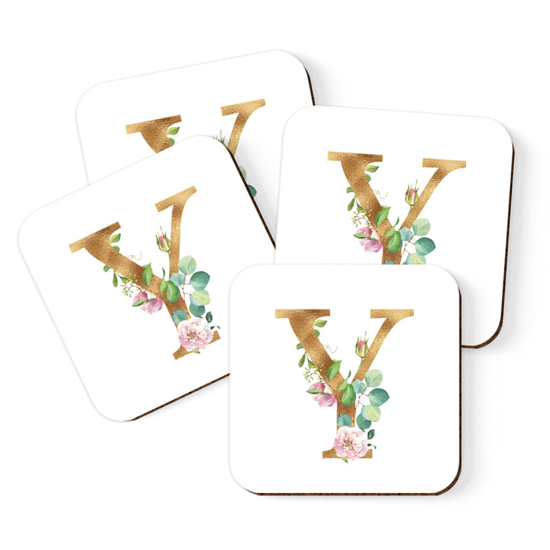 Sous-verre de lettre initiale à monogramme Lush Bloom, Y