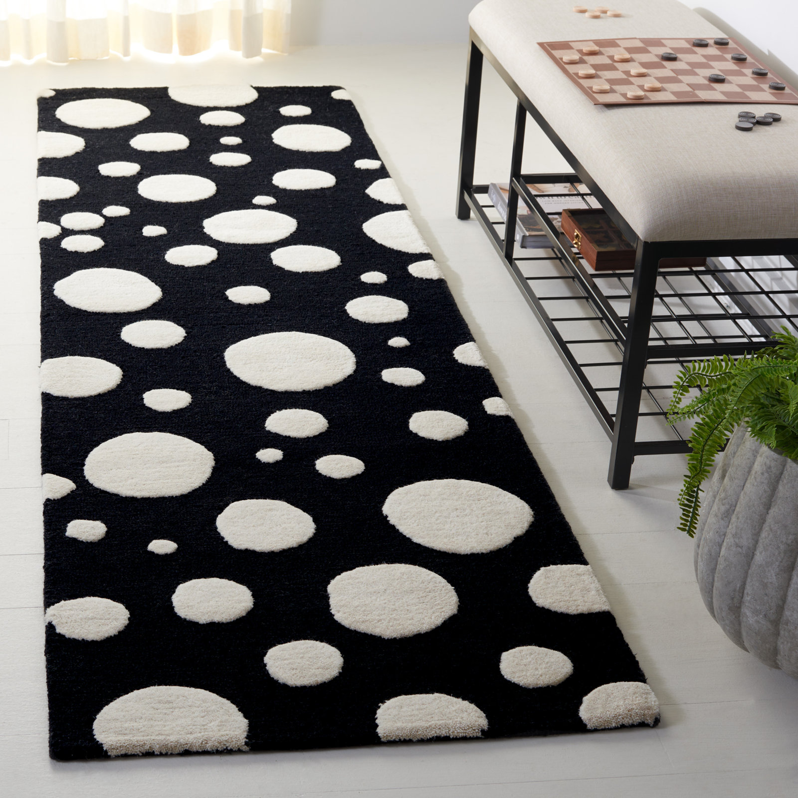 Kavika Black Ivory Hand-Woven Rug, Runner 2'3" x 8'