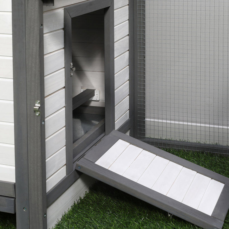 Poulailler en bois exceptionnel avec de multiples fonctionnalités pour une vie de poule heureuse, Gris / Blanc