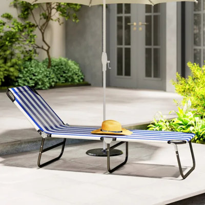 Chaises longues pliantes pour piscine, chaises de bronzage d'extérieur avec dossier inclinable à 5 niveaux, structure en acier pour la plage, la cour, le patio, le bleu et le blanc