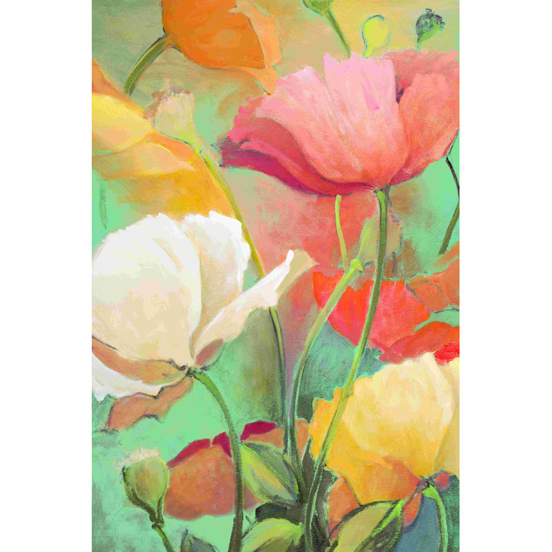 Bleu sarcelle coquelicot - peinture sur toile tendue, H 30 po x l 20 po