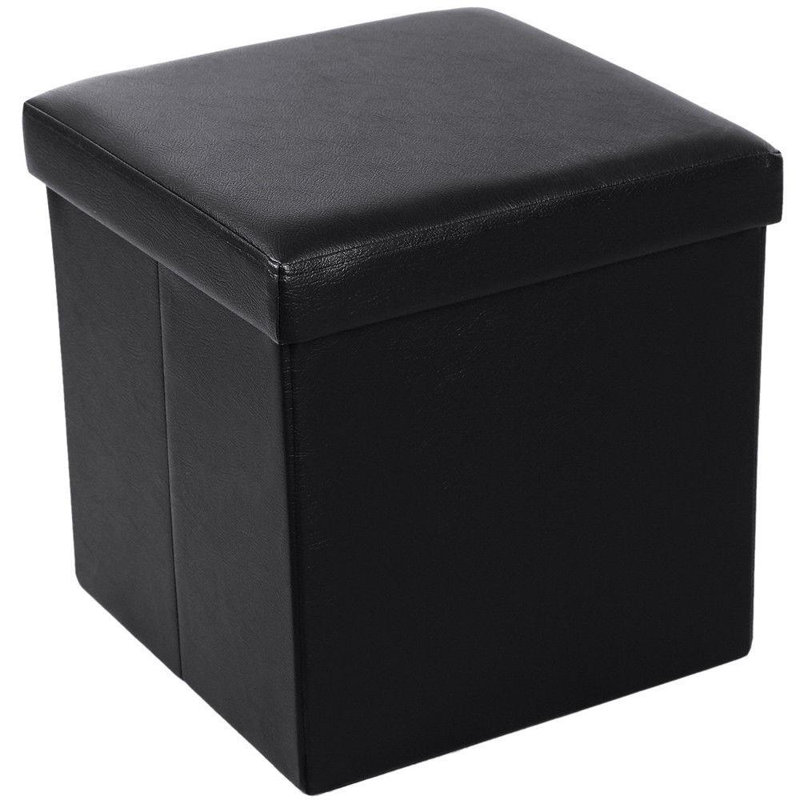 Repose-pieds carré en similicuir avec rangement 14,96 po, Similicuir noir