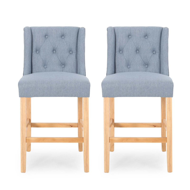 Ensemble de 2 tabourets à oreilles capitonnés en tissu pour comptoir de cuisine ou bar, Bleu