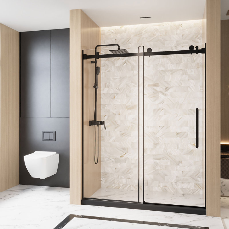 Jett 56"-60"W X 76" H Single Sliding Frameless Shower Door With 1/4" Tempered Clear Glass