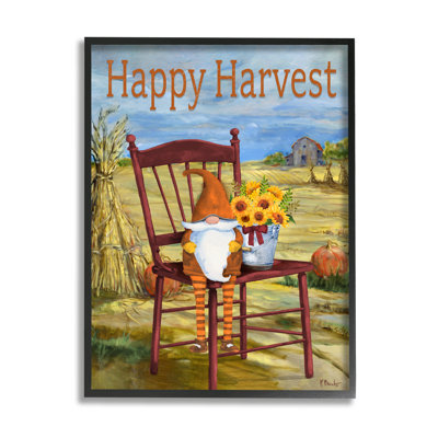 Ba-836 - «Happy Harvest Country Gnome» encadré sur bois par Paul Brent