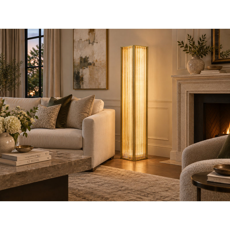 Lampe sur pied à DEL en acier inoxydable à 1 lumière avec tiges en verre transparent