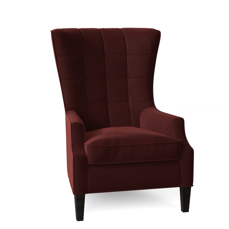 Gallin Leather Tufted Wingback Chair, Aline Fumo Genuine Leather, Cobblestone