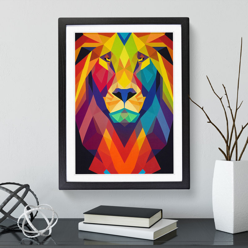 XV1022-57X A Geometric Lion Abstract - Single Picture Frame Print, 64cm H x 46cm W x 2cm D, Black