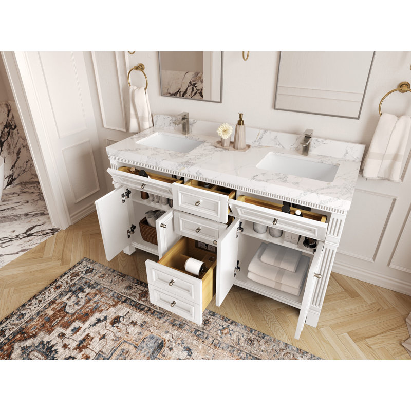 Paris 60 po X P 22 po Meuble-lavabo double D, Or Calacatta