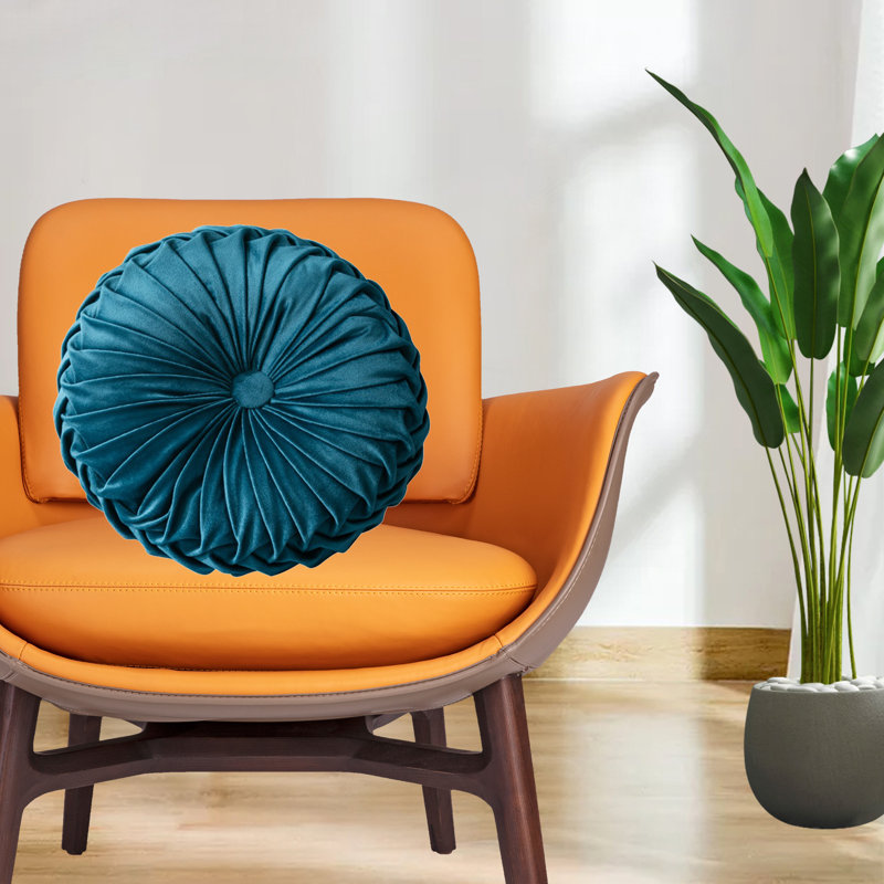  Housse et insert de coussin décoratif rond en velours, Bleu marine