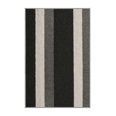 Washable Charcoal Light Gray Striped Area Rug