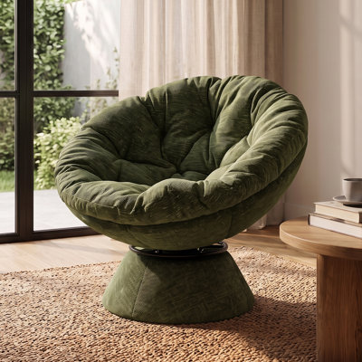 Upholstered Swivel Papasan Accent Chair with Thick Cushion