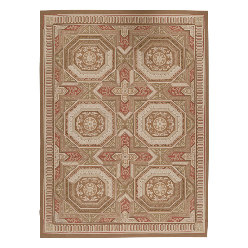Tapis unique brun et rose noué à la main de haute qualité