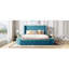 Lit plateforme tapissier grand en velours avec tête de lit à oreilles et 1 grand tiroir, 2 tabourets de rangement latéraux (bleu)-1704015590