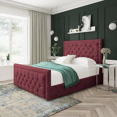 Maple Crushed Velvet Upholstered Ottoman Bed Frame