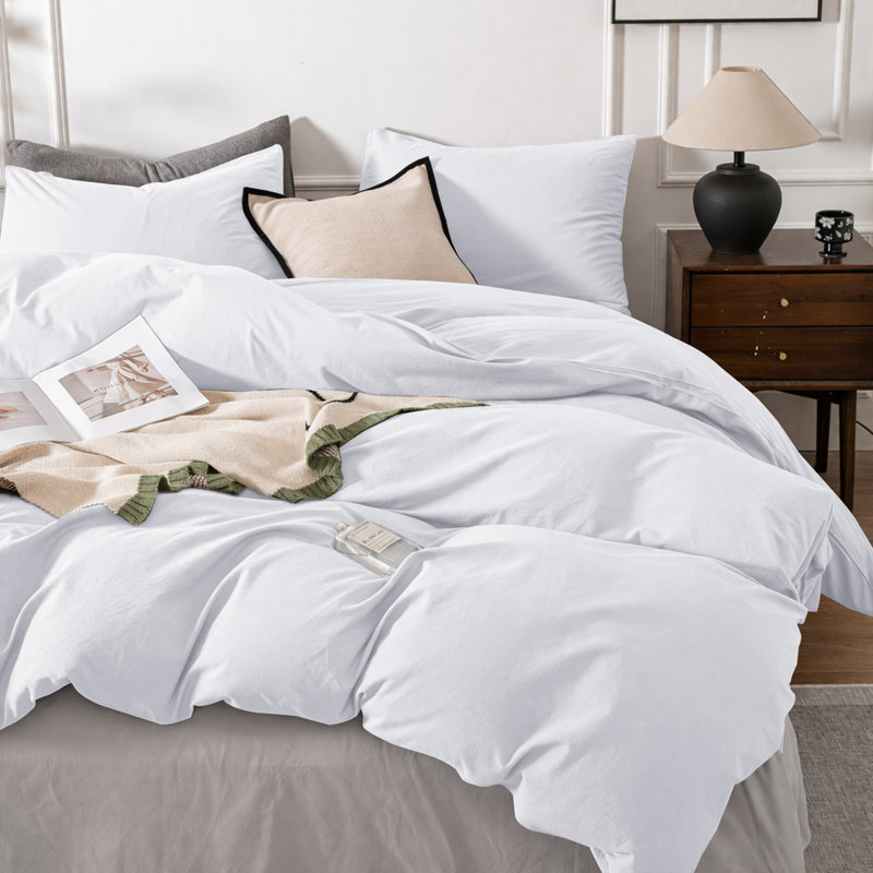 3-Piece Dyed Duvet Cover Set With Pillowcases, White, Single Duvet Cover + 2 Standard Pillowcases