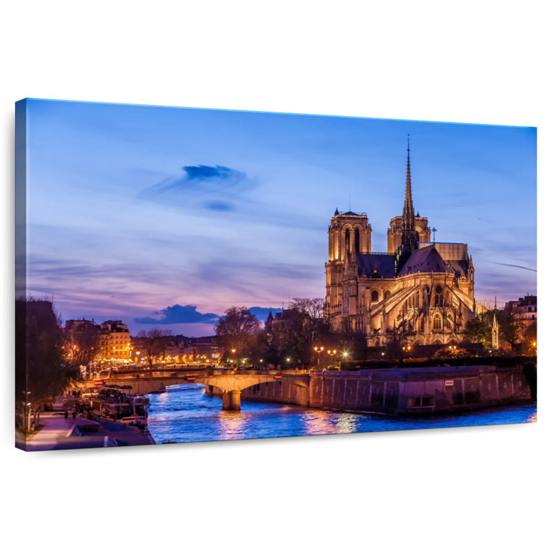 Kavia Notre Dame à Paris la nuit, H 20 po x l 30 po