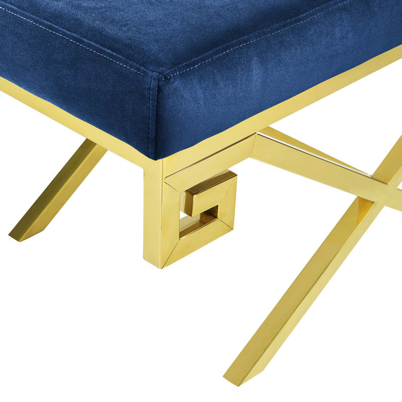 Navy Blue Velvet Bench with Gold Stainless Steel Base