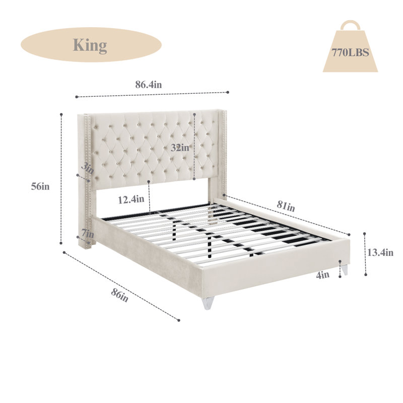 Deth Tufted Velvet Upholstered Platform Bed