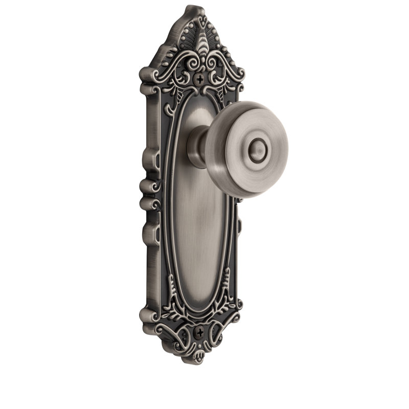 Grandeur Grande Victorian Plate Passage with Bouton Door Knob, Antique Pewter, 2 3/8"
