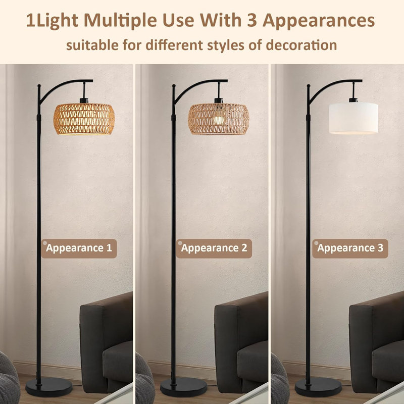 Lampe sur pied Arc avec télécommande en rotin naturel 100% tissé à la main