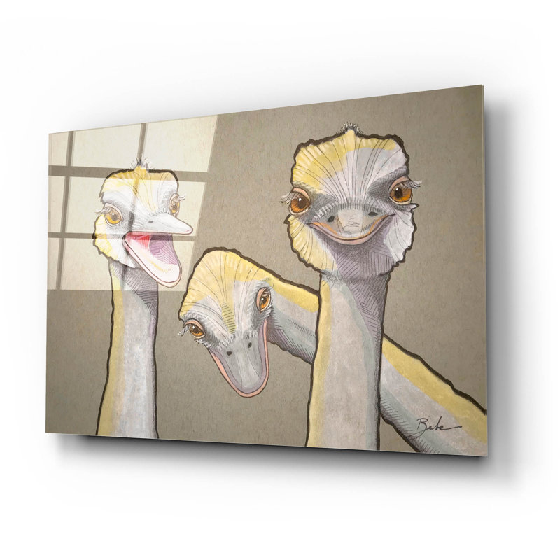 Art mural en verre acrylique 24 po x 16 po «Ostrich Ogling» par Bebe Keith, H 16 po x l 24 po