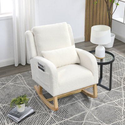 Fauteuil à bascule de salon moderne à dossier haut l 27,5 po avec un coussin lombaire et deux poches latérales