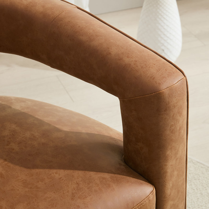 Fauteuil demi-tonneau pivotant en similicuir de 28,7 po Wilmoth, Similicuir brun