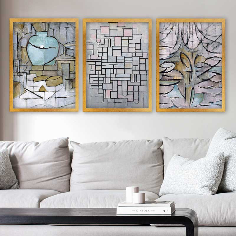 Superbe ensemble de peintures décoratives encadrées (3 pièces) de 21,7 po x 29,5 po chacune | Cadre 100% bois avec polystyrène de 0,8 pouce | Impression numérique UV | Parfait pour la décoration murale de salon, de bureau et de galerie