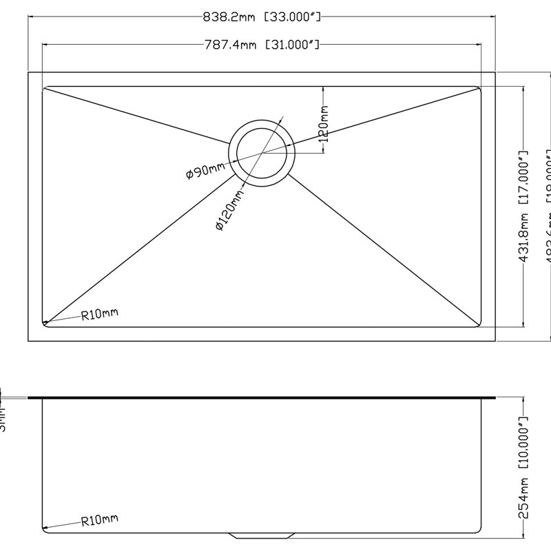 33"X19"X10" Undermount Kitchen Sink - 16 Gauge T304 Stainless Steel, Gunmetal Black With Drain Assembly Steel For