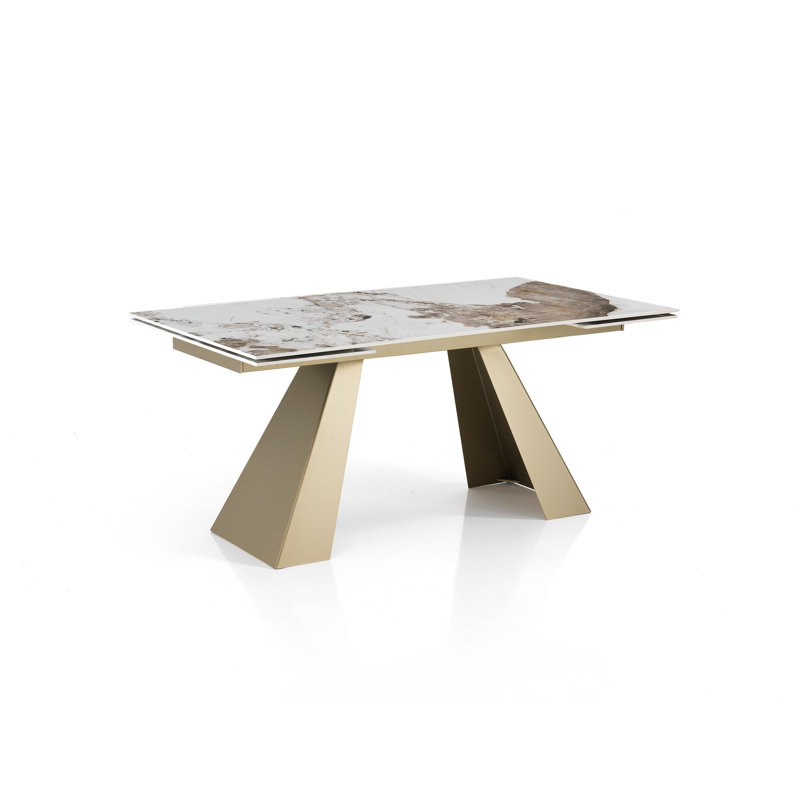 Dahana Extendable Metal Base Dining Table, Gold