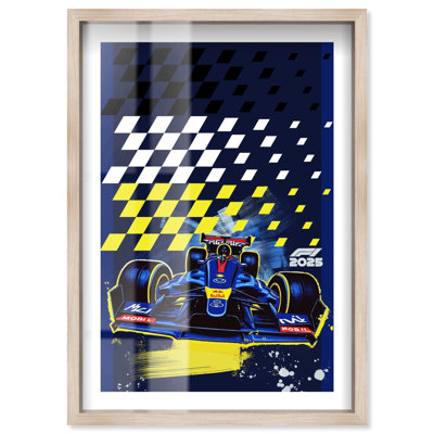 Blue Victory Shadowbox Print Formula 1 Posters by Notoriart, Blonde Frame, 17 x 25