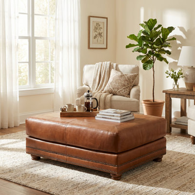 Canyon Saddle Brown 50x30" Cocktail Ottoman 100% Leather - Handmade Luxury Seating