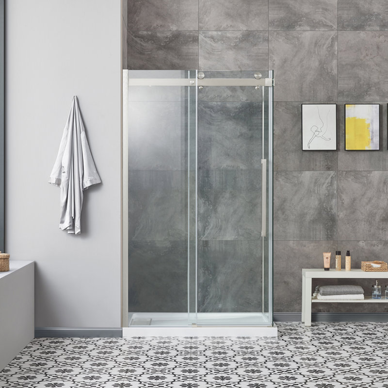OVE Decors Bel Soft Close 48" x 78" Frameless Sliding Soft Close Shower Kit, Satin Nickel