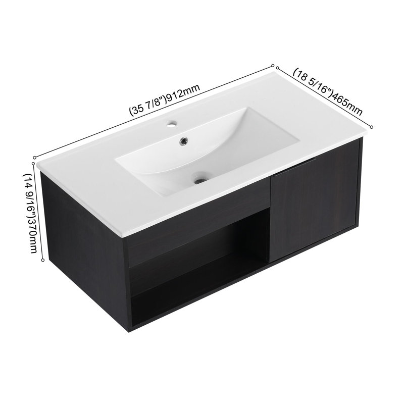 Meuble-lavabo mural 36 po avec tablette ouverte et porte à fermeture en douceur, 36