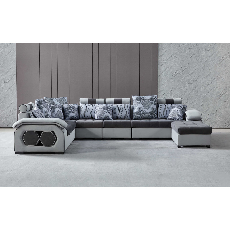 Canapé modulaire réversible en microfibre réversible de 142 po de large Llesica, Microfibres et suédine gris foncé